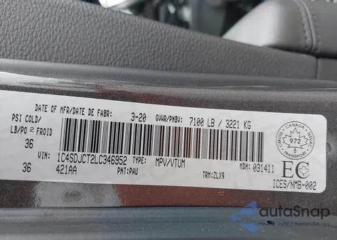 2020 Dodge Durango R/T from USA, damaged, VIN 1C4SDJCT2LC346952